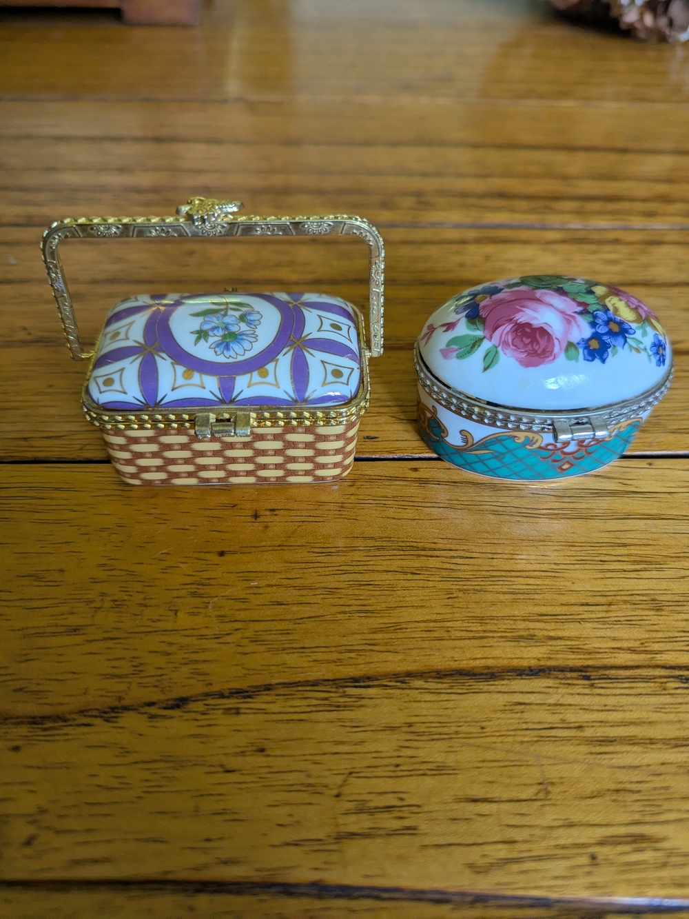 Vintage Porcelain Trinket Boxes - Purple, Turquoise & Pink